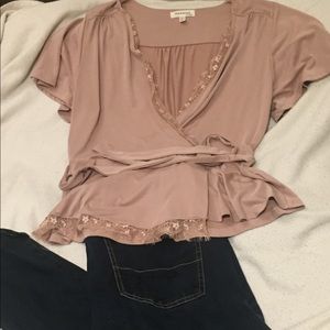 Pale Pink Lace Trimmed Blouse